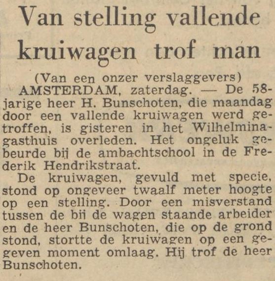 Bericht in Het Parool van 26 januari 1957 waarin staat beschreven hoe Gordons opa aan zijn einde is gekomen. Bron: Delpher.