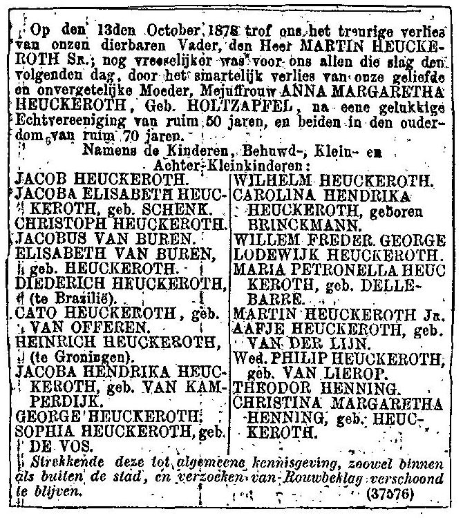 Gordons voorouders Martin Heuckeroth en zijn vrouw Anna Margaretha Holtzapfel overleden een dag na elkaar. Bron: CBG Verzamelingen.